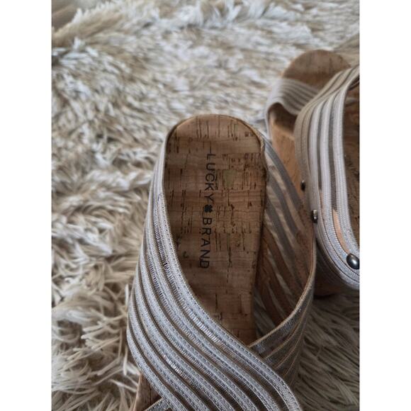 Lucky Brand Miller Cork Wedge Open Toe Platform Sandals 9.5 Criss Cross Strap - Picture 5 of 11